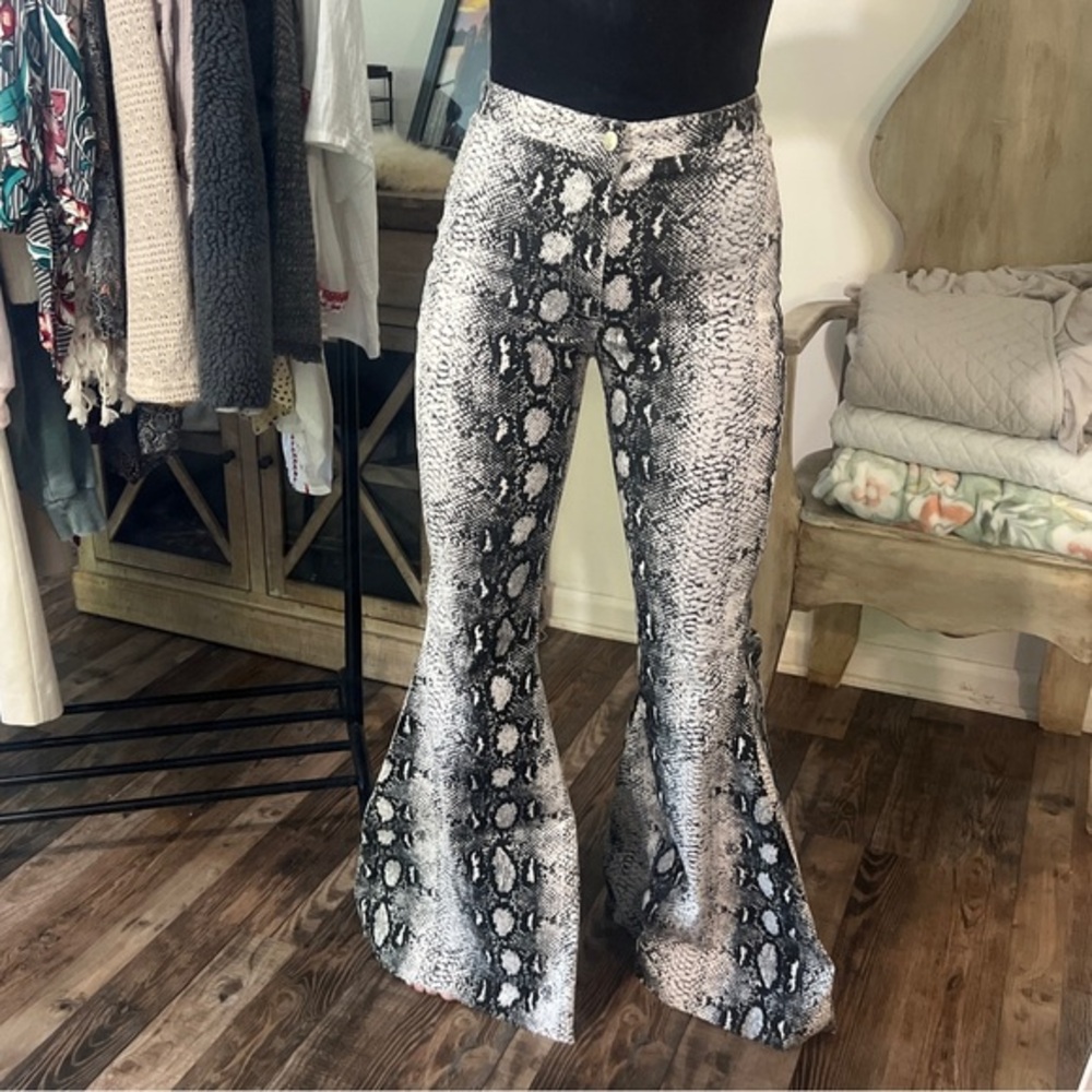 Skylar + Madison Snake Skin Flare Wide Leg Bell Bottom Pants